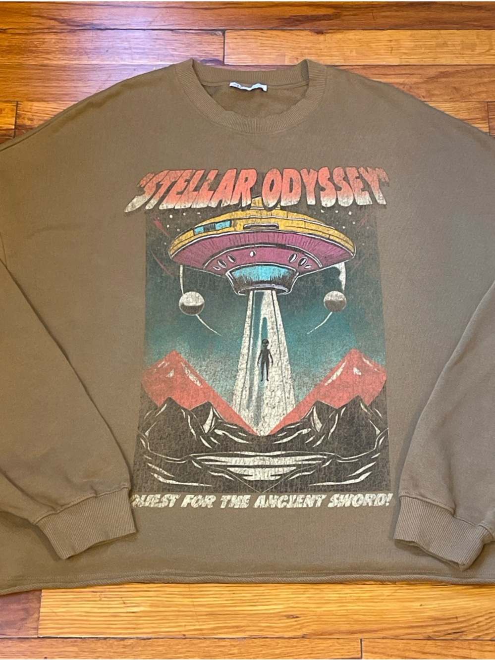 Zara Brown boxy Crewneck with Retro 'Stellar Odyssey' Graphic